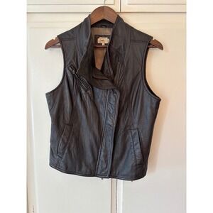 June Black Leather Moto Vest Womens Large Asymmetrical Zip Biker Waistcoat